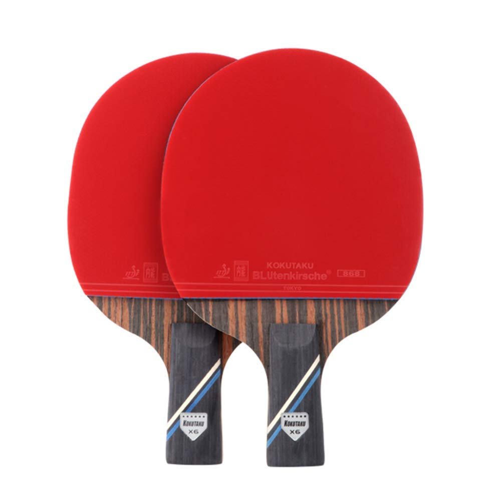 2 Table Tennis Bat Ebony and Carbon Fiber Ping Pong Paddle for Beginner and Intermediate / 6 Stars/Long Handle (6 Stars Long Handle)