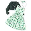 HINTINA 3T Toddler little Girls St. Saint Patrick's Day Dress Outfits Shamrock Sleeveless Sundress With Long Sleeve Waffle Cardigan Set 3-4T view 1