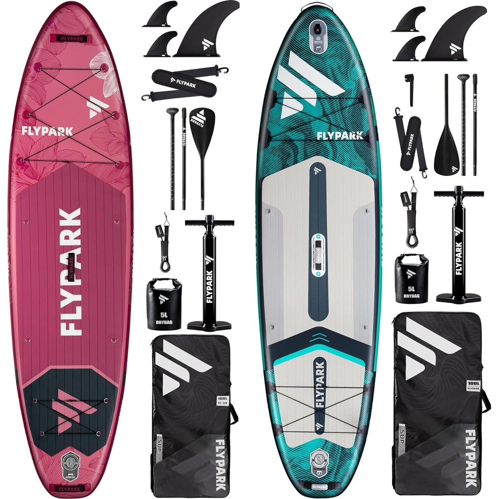 Flypark Standard&Family Bundles11'x34 & 11'x35 Inflatable Stand Up Paddle Boards, All Accessories+2, 116L Backpack, Shoulder Strap, 2-Action Pump