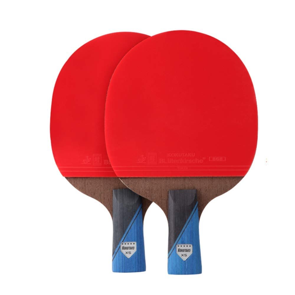 2 Table Tennis Bat Pure Wood and Carbon Fiber Ping Pong Paddle for Beginner and Intermediate / 5 Stars/Short Handle (5 Stars Short Handle)