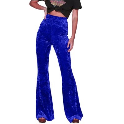Xiaojmake Women's Elegant Velvet Flare Leg Palazzo Long Pants Elastic Waist Silky Stretchy Slim Bodycon Bell Bottom Trousers