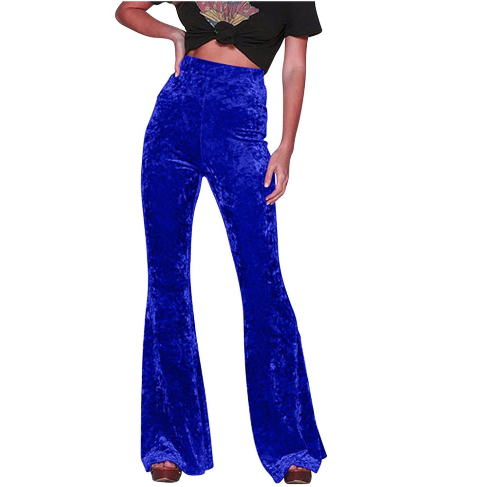 Xiaojmake Women's Elegant Velvet Flare Leg Palazzo Long Pants Elastic Waist Silky Stretchy Slim Bodycon Bell Bottom Trousers