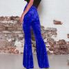 Xiaojmake Women's Elegant Velvet Flare Leg Palazzo Long Pants Elastic Waist Silky Stretchy Slim Bodycon Bell Bottom Trousers view 2