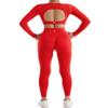 SUUKSESS 2 Piece Workout Sets for Women Long Sleeve Gym Sets Woman Butt Lifting Leggings Open Back Crop Tops view 4