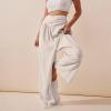 Women Linen Pants High Waisted Crossover Wide Leg Pants V Cross Waist Dressy Palazzo Pants Summer Boho Pants with Pocket Elastic Waist Lounge Pant Loose Trousers Flowy Hiking Pants Casual Beach Pants view 3