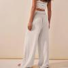 Women Linen Pants High Waisted Crossover Wide Leg Pants V Cross Waist Dressy Palazzo Pants Summer Boho Pants with Pocket Elastic Waist Lounge Pant Loose Trousers Flowy Hiking Pants Casual Beach Pants view 4