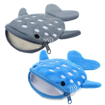 2Pcs Whale Shark Coin Purse, Mabor Cute Kawaii Wallet Whale Shark Dolphin Plush Coin Pouch with Zipper Mini Cartoon Pouch Portable Sea Animal Change Purse for Girls Women