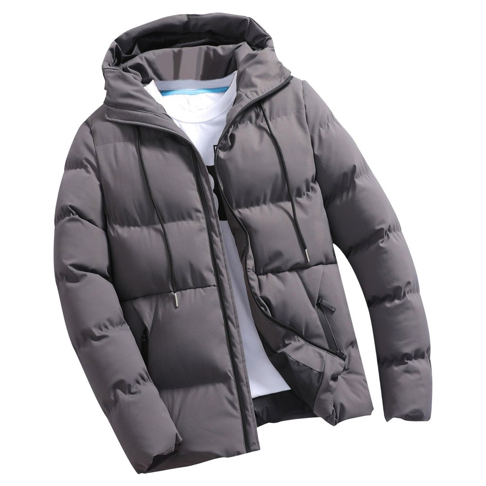 SWJGLITTR Men's Winter Skinny Hooded Jacket Windproof Thick Quilted Casual Padded Coat Full Zip Slim Fit Warm Outwear (Grey,4X-Large)