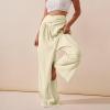 Women Linen Pants High Waisted Crossover Wide Leg Pants V Cross Waist Dressy Palazzo Pants Summer Boho Pants with Pocket Elastic Waist Lounge Pant Loose Trousers Flowy Hiking Pants Casual Beach Pants view 3