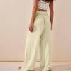 Women Linen Pants High Waisted Crossover Wide Leg Pants V Cross Waist Dressy Palazzo Pants Summer Boho Pants with Pocket Elastic Waist Lounge Pant Loose Trousers Flowy Hiking Pants Casual Beach Pants view 4