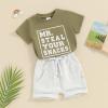 Baby Boy Summer Clothes Short Sleeve Mr Steal Your Snacks Letter Print T Shirt Top Solid Shorts Set Casual Outfits (Army Green, 2-3 Years) view 3