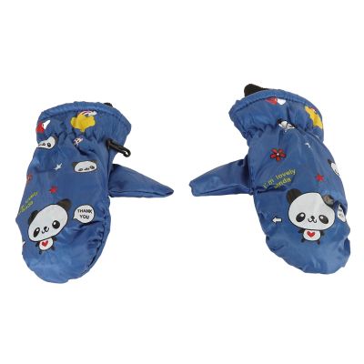 Keenso Kids Ski Gloves Winter Gloves for Boys Girls, Windproof & Finger Linked Design, Cute Prints, Multifunctional Use (Blue)