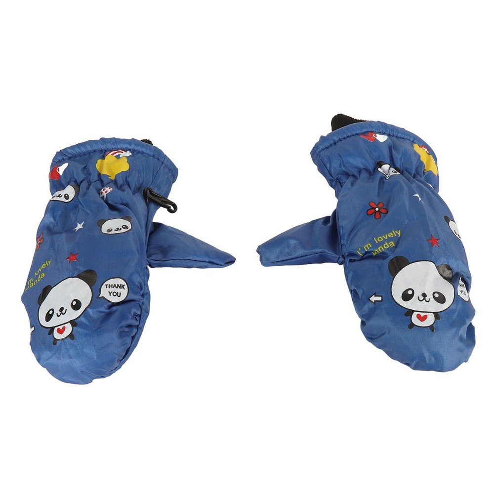Keenso Kids Ski Gloves Winter Gloves for Boys Girls, Windproof & Finger Linked Design, Cute Prints, Multifunctional Use (Blue)