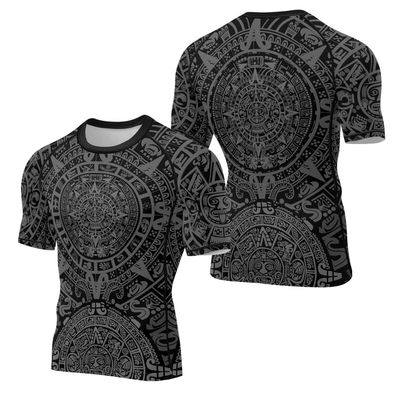 FORMONIES POD Aztec Ranked Men's Short Sleeve Rash Guard Baselayer Skin Performance Shirts for BJJ MMA Jiu-Jitsu (US, Alpha, Small, Regular, Regular, Black)