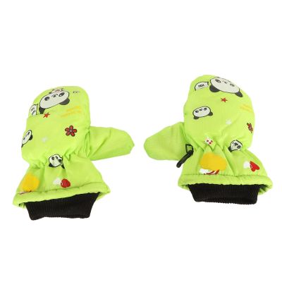 Keenso Kids Ski Gloves Winter Gloves for Boys Girls, Windproof & Finger Linked Design, Cute Prints, Multifunctional Use (Green)