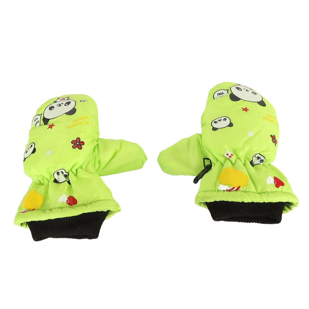 Keenso Kids Ski Gloves Winter Gloves for Boys Girls, Windproof & Finger Linked Design, Cute Prints, Multifunctional Use (Green)