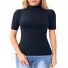 MANGOPOP Women's Mock Turtle Neck Slim Fit Half Elbow Short 3/4 Sleeve T Shirts Tight Tops Tee Deep Blue view 2
