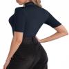 MANGOPOP Women's Mock Turtle Neck Slim Fit Half Elbow Short 3/4 Sleeve T Shirts Tight Tops Tee Deep Blue view 3
