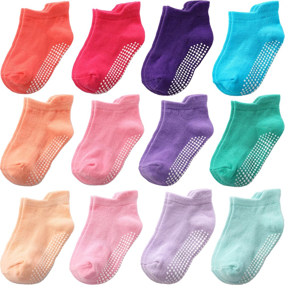 Aroveea Baby Toddler Socks Grip Non Slip Boys Girls Cotton 12 Pack for 6-12 Months Kids Ankle Cute Socks 6M-7Years