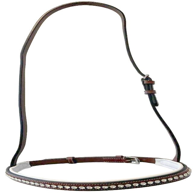 Equitem White Padded Leather Cavesson with Clear Crystal Accent Noseband (Dark Brown)
