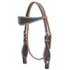 BAR H EQUINE Western Horse Genuine Leather Floral Design Buckstitch Headstall Brown