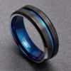 8 mm Men Black Tungsten Carbide Ring Thin Blue Line Wedding Band Vintage Men Jewelry Blue B 6 view 2