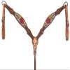 BAR H EQUINE Western Horse Genuine Leather Floral Design Hand Painted Breast Collar Tan view 2