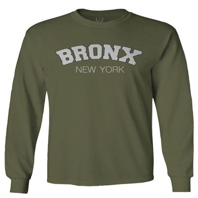 0567. Bronx New York NYC Cool Hipster Street wear Men's Long Sleeve t Shirt (Olive, Small)