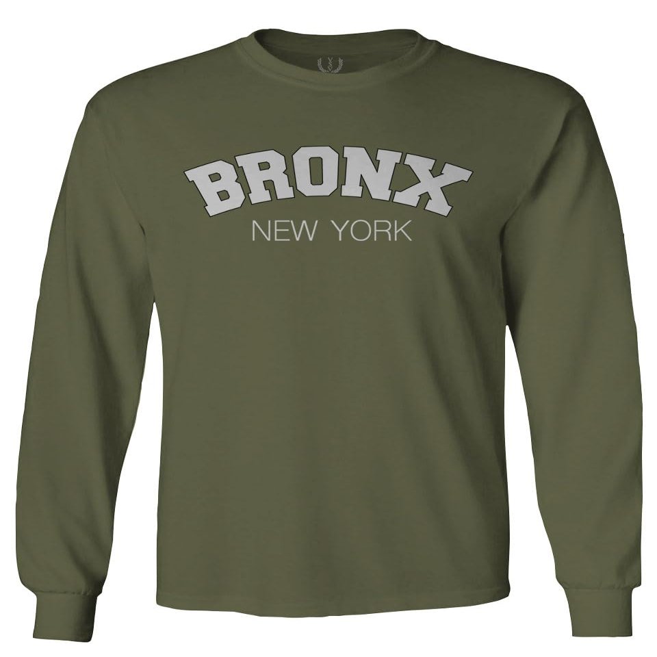 0567. Bronx New York NYC Cool Hipster Street wear Men's Long Sleeve t Shirt (Olive, Small)