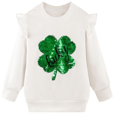 Akyzic Girls St Patricks Day Shirt Kids Long Sleeve Lucky Irish Sweatshirt Toddler Shamrock Paddy's Day Clovers St Patrick's Day Sweater 6t