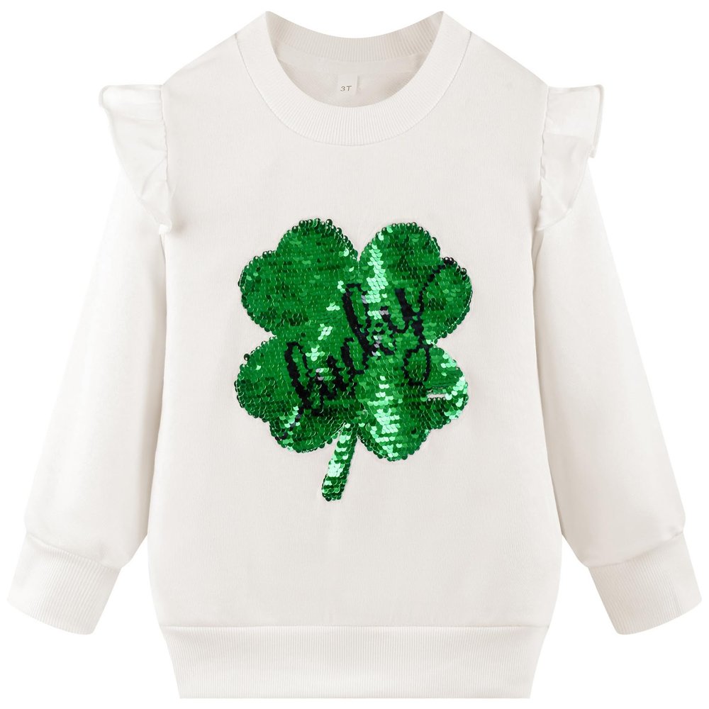 Akyzic Girls St Patricks Day Shirt Kids Long Sleeve Lucky Irish Sweatshirt Toddler Shamrock Paddy's Day Clovers St Patrick's Day Sweater 6t
