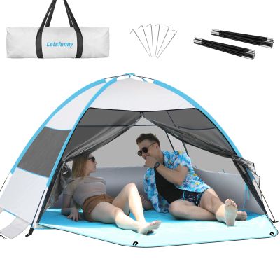 Large 3-4 Person Beach Tent - UPF 50+ Anti-UV, Easy Setup with Extended Floor & Mesh Windows, Portable for Camping Fishing