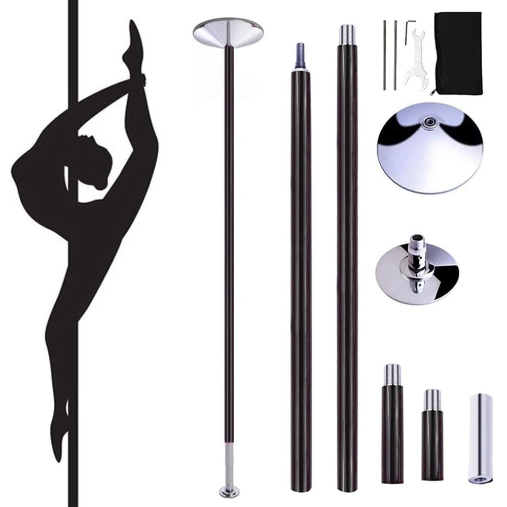 JXYQZD Professional Dance Pole, Removable Spinning Static Dancing Pole, Silicone Dance Pole 7'-9' Adjustable Height, Portable Dance Pole Kit for Gym Exercise Club Party Pub (Color : Black)