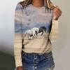 Horses T Shirt Women Funny Graphic Tees Long Sleeve Crew Neck Shirts Casual Loose Fit Blouses Horse Lover T-Shirt Gift view 2