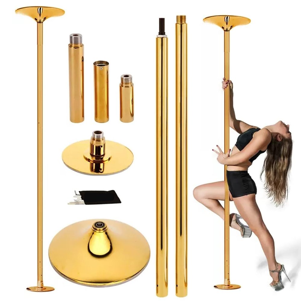JXYQZD Professional Stripper Pole 45mm, Removable Fitness Exercise Dance Pole, Portable Spinning & Static Dancing Pole, Adjustable Height for Home Fitness, Exercise, Bar, Gym, Party (Color : Yellow)