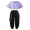 Fldy Kid Girls 2 Piece Outfits Girls Crop Tops with Sweatpants Joggers Set Jazz Hip Hop Dance Clothes Set A 13-14 Years view 1
