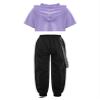 Fldy Kid Girls 2 Piece Outfits Girls Crop Tops with Sweatpants Joggers Set Jazz Hip Hop Dance Clothes Set A 13-14 Years view 2