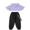 Fldy Kid Girls 2 Piece Outfits Girls Crop Tops with Sweatpants Joggers Set Jazz Hip Hop Dance Clothes Set A 13-14 Years view 4