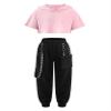Fldy Kid Girls 2 Piece Outfits Girls Crop Tops with Sweatpants Joggers Set Jazz Hip Hop Dance Clothes Set B 11-12 Years view 1