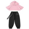 Fldy Kid Girls 2 Piece Outfits Girls Crop Tops with Sweatpants Joggers Set Jazz Hip Hop Dance Clothes Set B 11-12 Years view 3