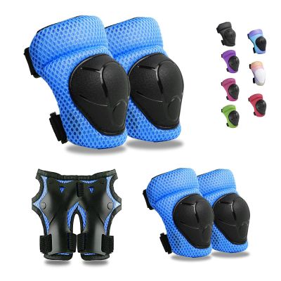 GEQID Kids Knee Pads Elbow Pads Wrist Guards Set ,Protective Gear for 4-6-12 Boys Girls Roller Skating Scooter Skateboarding Bike (Blue, Free Size (4-12 Years or 40-80lbs))