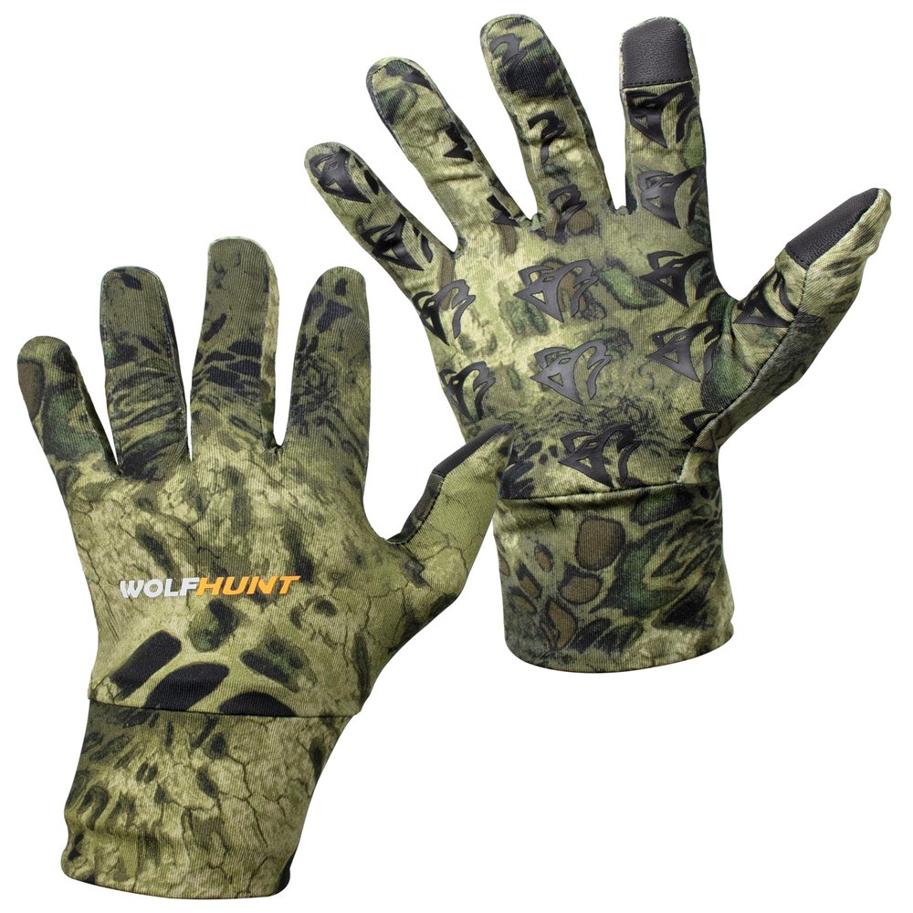 WOLFHUNT Lightweight Camouflage Hunting Gloves, Men/Women Anti-Slip Camo Archery Gloves for Hunting, Camo Woodlands, M/L