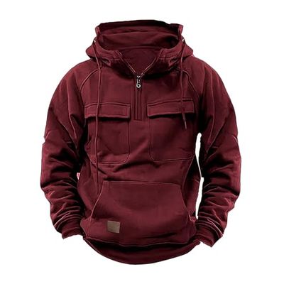 Tactical Sweatshirts for Men: 1/4 Zip Hoodies, Long Sleeve Winter Cargo sports Jacket - Wine