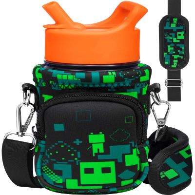 Miss Adola Water Bottle Carrier with Strap - Cute Cartoon Insulated Kids Water Bottle Holder for Boys Girls Green World Neoprene Bottle Bag for 10/12/14/16/18Oz Stainless Glass Bottles Sleeve