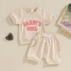 FIOMVA Toddler Baby Girl Summer Clothes Outfits 3 6 9 12 18 24Months 2t 3t Daddys Girl Short Sleeve Top Shirt+Short Pants Set (Cream Daddy's Girl, 12-18 Months) view 2