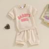 FIOMVA Toddler Baby Girl Summer Clothes Outfits 3 6 9 12 18 24Months 2t 3t Daddys Girl Short Sleeve Top Shirt+Short Pants Set (Cream Daddy's Girl, 12-18 Months) view 3