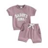 FIOMVA Toddler Baby Girl Summer Clothes Outfits 3 6 9 12 18 24Months 2t 3t Daddys Girl Short Sleeve Top Shirt+Short Pants Set (Purple Daddy's Girl, 0-6 Months) view 1