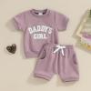 FIOMVA Toddler Baby Girl Summer Clothes Outfits 3 6 9 12 18 24Months 2t 3t Daddys Girl Short Sleeve Top Shirt+Short Pants Set (Purple Daddy's Girl, 0-6 Months) view 2