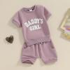 FIOMVA Toddler Baby Girl Summer Clothes Outfits 3 6 9 12 18 24Months 2t 3t Daddys Girl Short Sleeve Top Shirt+Short Pants Set (Purple Daddy's Girl, 0-6 Months) view 3