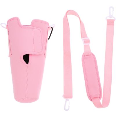 Happyyami Water Bottle Bag Carrier Bottle Sling Holder Case Pouch Cover Neoprene Tumbler Bottle Bag Portable Water Bottle Holder with Shoulder Strap for Travel, Pink